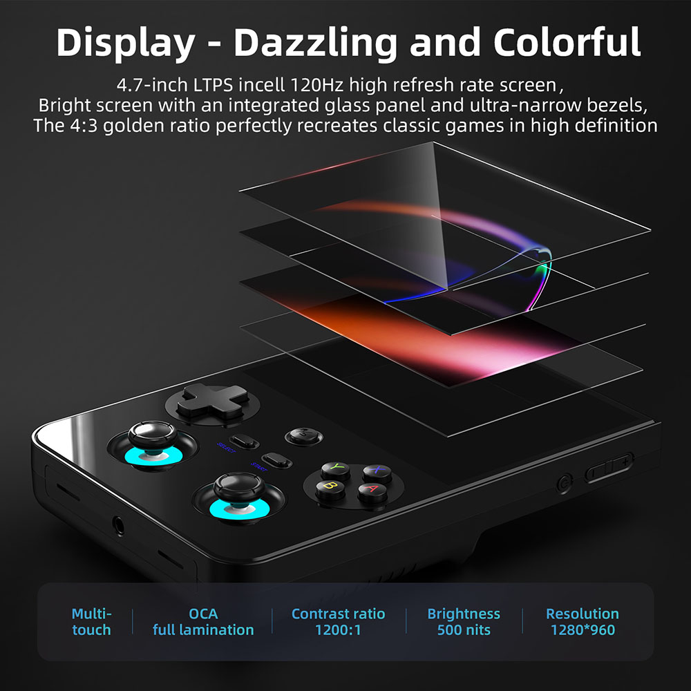 ANBERNIC RG477V Game Console, 12GB RAM 256GB Storage, 4.7 inch 1280*960 120Hz Screen, Dimensity 8300 Octa-core, WiFi 6E Bluetooth 5.3, 8 Hours Battery Life - Black
