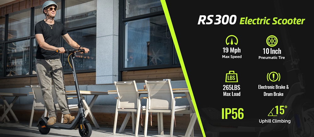 CUNFON RS300 Elektroroller, 500-W-Motor, 36-V-10,4-Ah-Akku, 10-Zoll-Reifen, 30 km/h H&ouml;chstgeschwindigkeit, 40 km Reichweite, Trommelbremse + elektronische Bremse, App-Steuerung