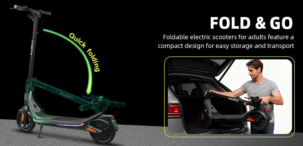 CUNFON RS300 Elektroroller, 500-W-Motor, 36-V-10,4-Ah-Akku, 10-Zoll-Reifen, 30 km/h H&ouml;chstgeschwindigkeit, 40 km Reichweite, Trommelbremse + elektronische Bremse, App-Steuerung