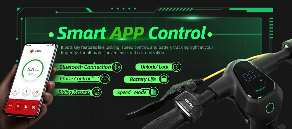 CUNFON RS300 Elektroroller, 500-W-Motor, 36-V-10,4-Ah-Akku, 10-Zoll-Reifen, 30 km/h H&ouml;chstgeschwindigkeit, 40 km Reichweite, Trommelbremse + elektronische Bremse, App-Steuerung