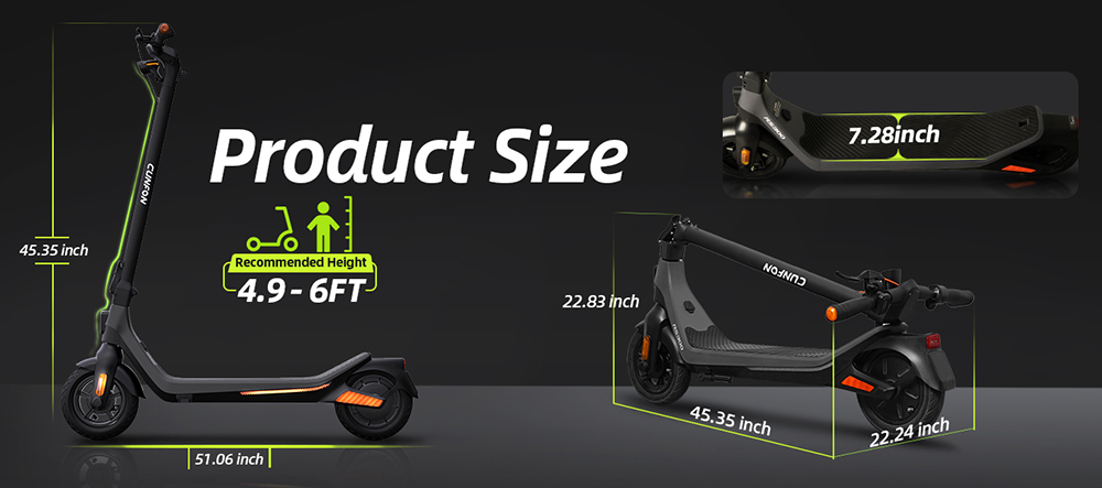 CUNFON RS300 Elektroroller, 500-W-Motor, 36-V-10,4-Ah-Akku, 10-Zoll-Reifen, 30 km/h H&ouml;chstgeschwindigkeit, 40 km Reichweite, Trommelbremse + elektronische Bremse, App-Steuerung