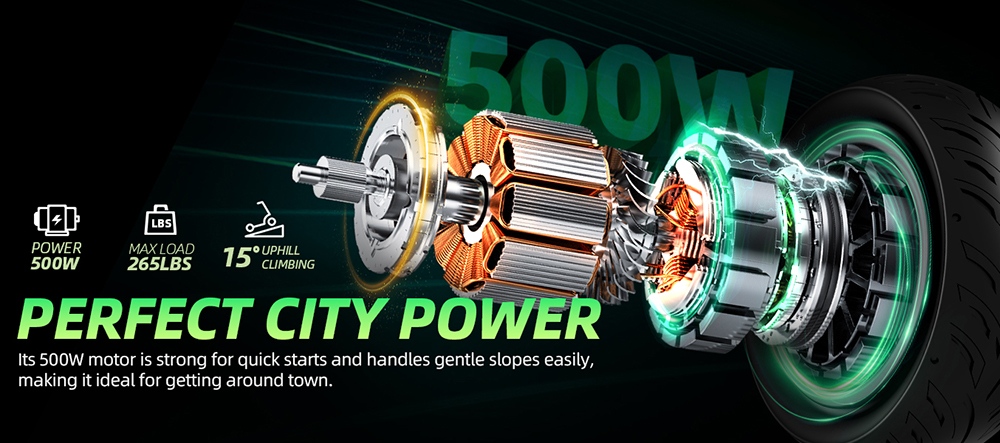 CUNFON RS300 Elektroroller, 500-W-Motor, 36-V-10,4-Ah-Akku, 10-Zoll-Reifen, 30 km/h H&ouml;chstgeschwindigkeit, 40 km Reichweite, Trommelbremse + elektronische Bremse, App-Steuerung