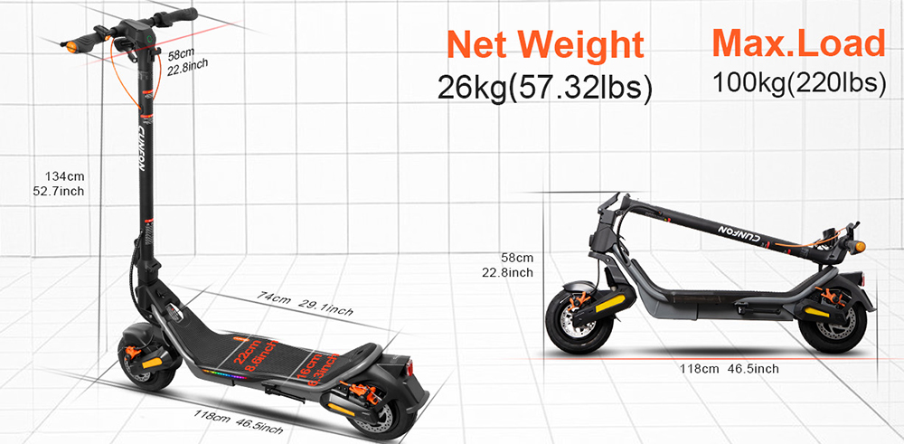 CUNFON RS500 Elektroroller, ABE-zertifiziert, 500-W-Motor, 48-V-13-Ah-Akku, 9,5-Zoll-Reifen, 40 km/h H&ouml;chstgeschwindigkeit, 40 km Reichweite, Scheibenbremsen vorne und hinten, App-Steuerung