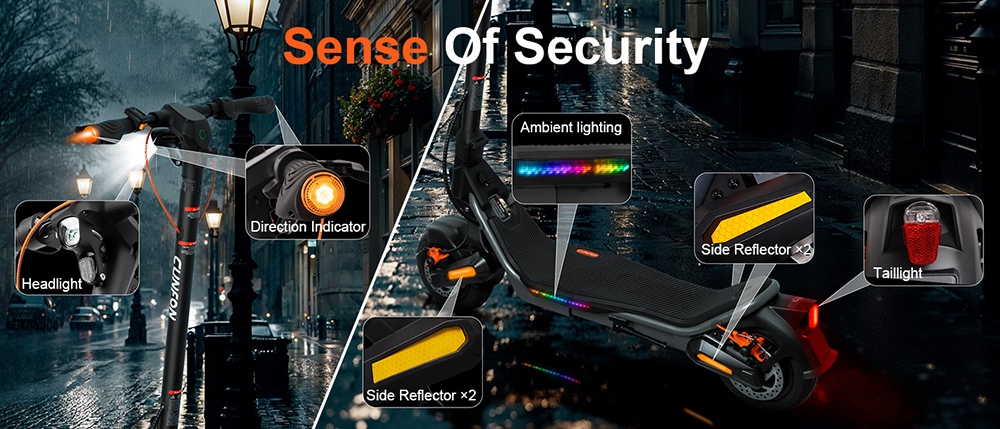 CUNFON RS500 Elektroroller, ABE-zertifiziert, 500-W-Motor, 48-V-13-Ah-Akku, 9,5-Zoll-Reifen, 40 km/h H&ouml;chstgeschwindigkeit, 40 km Reichweite, Scheibenbremsen vorne und hinten, App-Steuerung