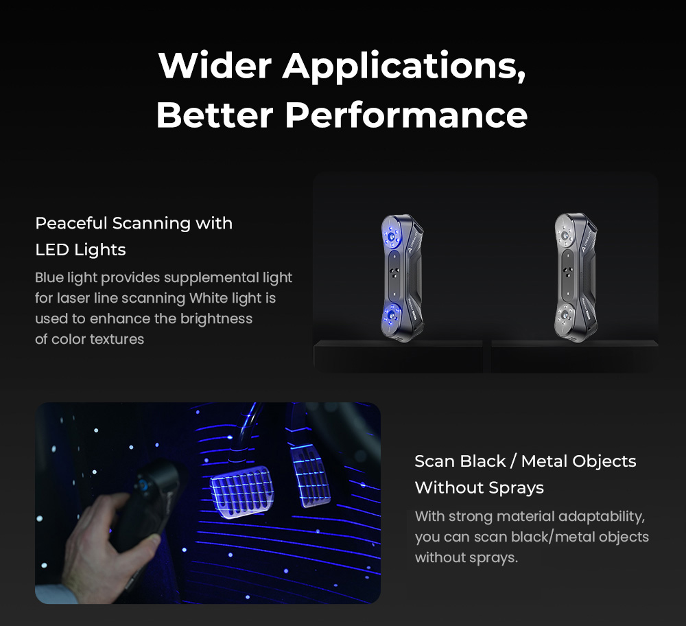 Refurbished Creality Raptor Pro 3D Scanner, 22+7 Blue Laser NIR, 60fps Scanning Speed, Objects Between 5-4000mm, 24-bit Full-Color Scan, 0.02mm Accuracy, Anti-shaking