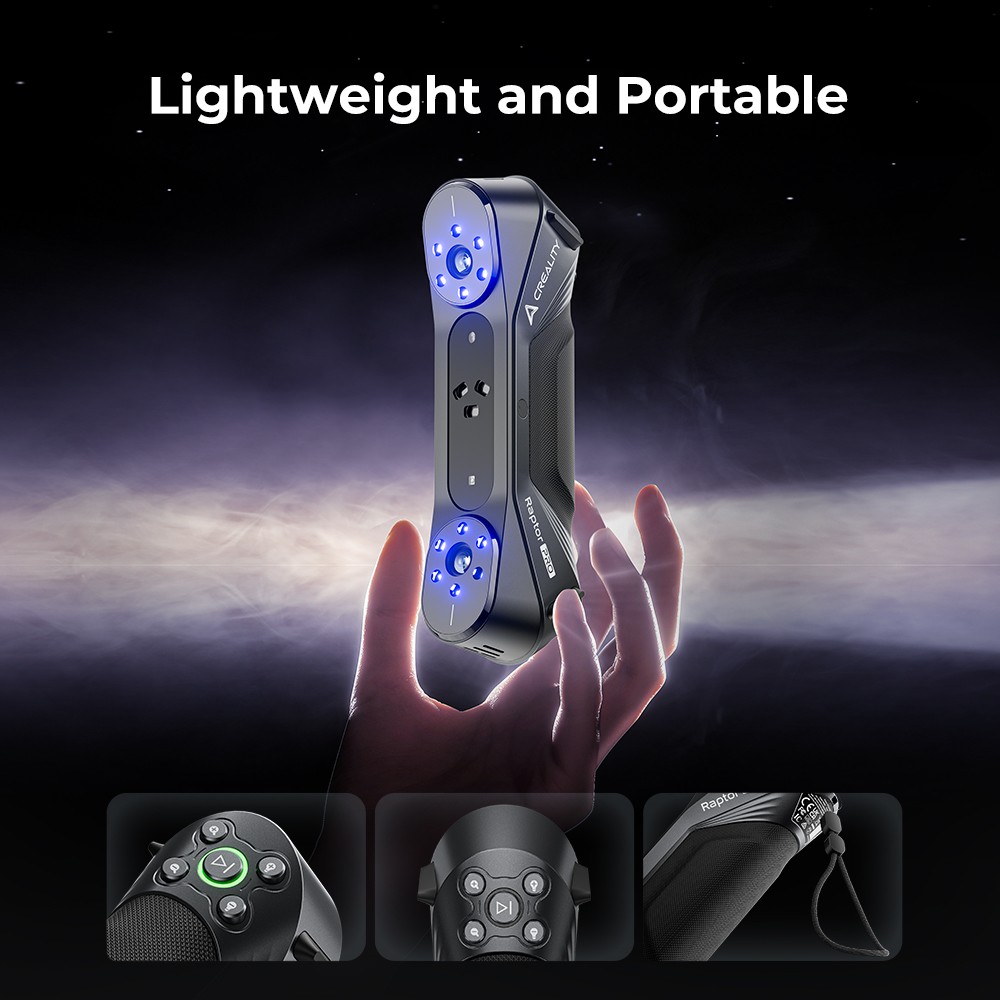 Refurbished Creality Raptor Pro 3D Scanner, 22+7 Blue Laser NIR, 60fps Scanning Speed, Objects Between 5-4000mm, 24-bit Full-Color Scan, 0.02mm Accuracy, Anti-shaking