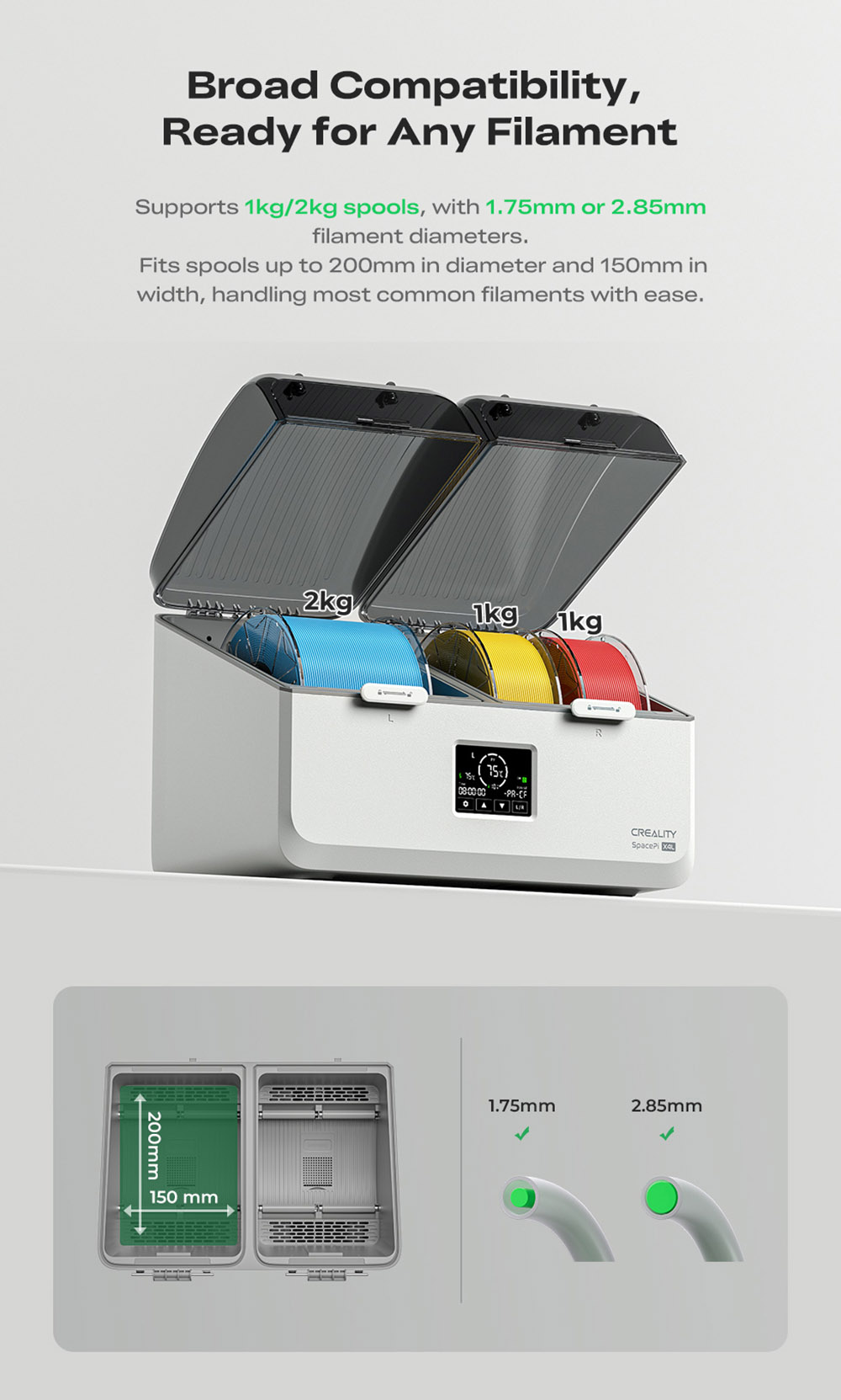 Creality SpacePi X4L Filament Dryer, 4-Spool, Dual Heating Chambers, LCD Touchscreen & Moisture-Proof Sealing, for PLA, PETG & Multi-Material Filaments