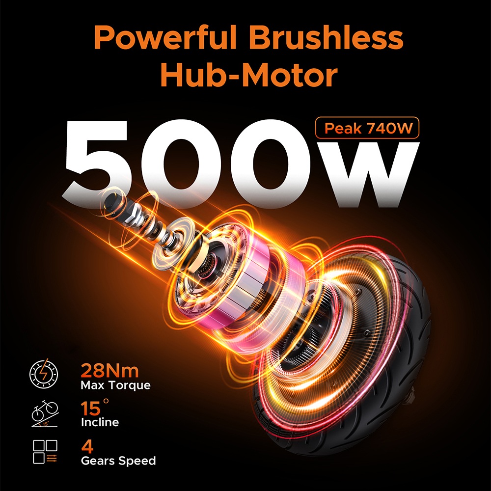 ENGWE Y400 Electric Scooter, 500W Motor, 48V 13.5Ah batéria, 10 palcové pneumatiky, max. rýchlosť 45km/h, dojazd 50km, mechanické kotúčové brzdy, predné & zadné tlmiče - čierno-sivé