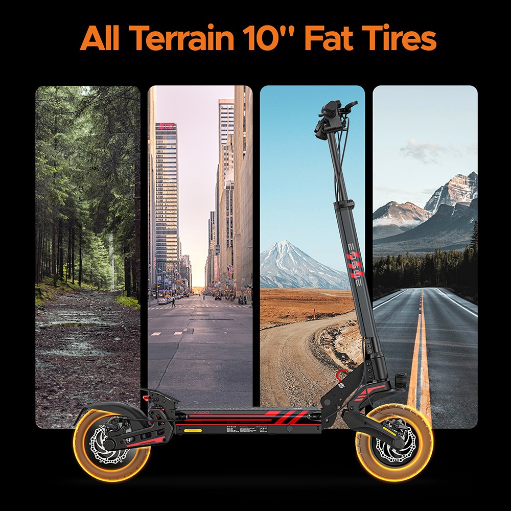 ENGWE Y400 Electric Scooter, 500W Motor, 48V 13.5Ah batéria, 10 palcové pneumatiky, max. rýchlosť 45 km/h, dojazd 50 km, mechanická kotúčová brzda, predný & zadný tlmič - čiernošedý