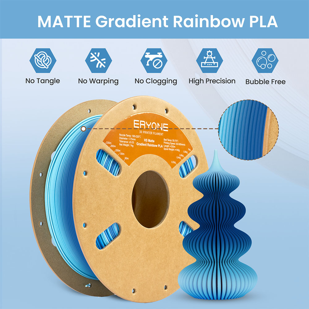 ERYONE High Speed Matte Gradient PLA Filament, 1kg - Blue & White