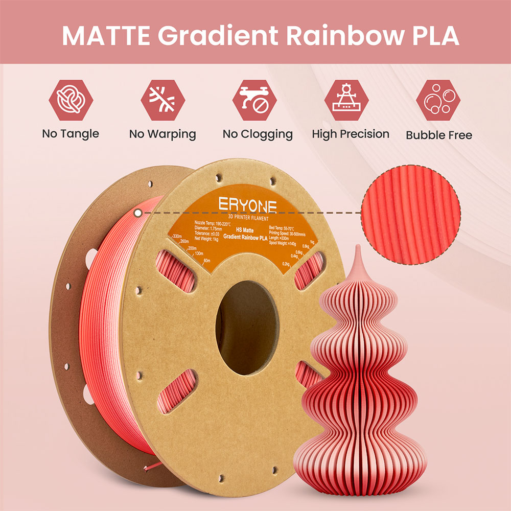 ERYONE High Speed Matte Gradient PLA Filament, 1kg - Rot & Wei&szlig;