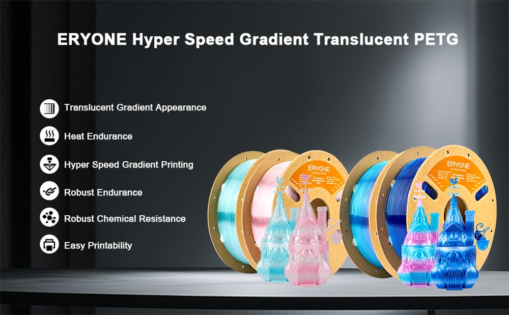 ERYONE Hochgeschwindigkeits-PETG-Filament mit transparentem Farbverlauf, 1 kg &ndash; Dunkelblau & Transparent