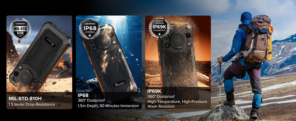 Smartphone robuste 4G FOSSiBOT F110L, 12 Go + 128 Go, &eacute;cran HD+ 6,745