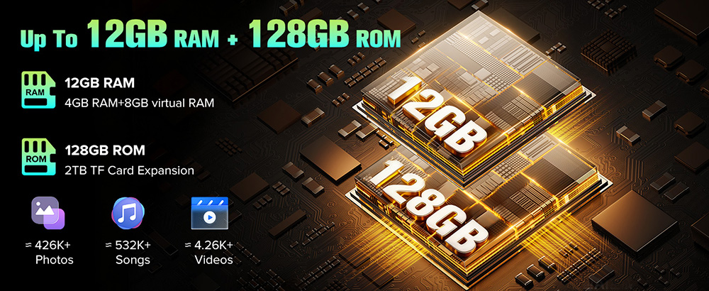 Smartphone robuste 4G FOSSiBOT F110L, 12 Go + 128 Go, &eacute;cran HD+ 6,745