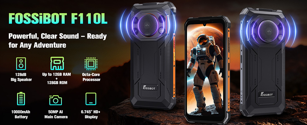 Smartphone robuste 4G FOSSiBOT F110L, 12 Go + 128 Go, &eacute;cran HD+ 6,745