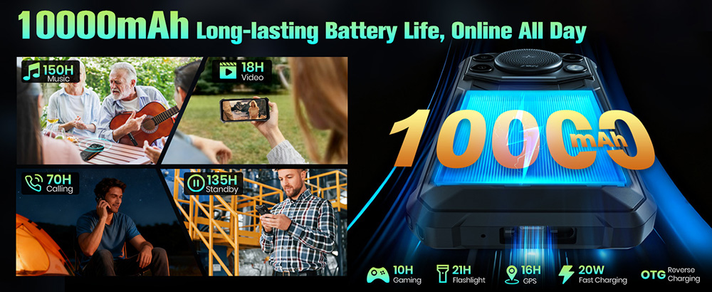 Smartphone robuste 4G FOSSiBOT F110L, 12 Go + 128 Go, &eacute;cran HD+ 6,745