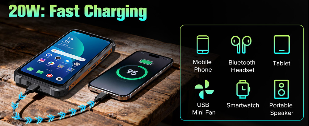 Smartphone robuste 4G FOSSiBOT F110L, 12 Go + 128 Go, &eacute;cran HD+ 6,745