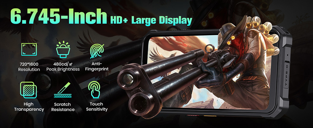 Smartphone robuste 4G FOSSiBOT F110L, 12 Go + 128 Go, &eacute;cran HD+ 6,745