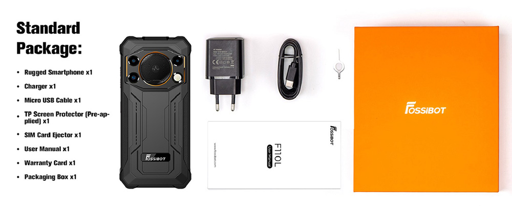 Smartphone robuste 4G FOSSiBOT F110L, 12 Go + 128 Go, &eacute;cran HD+ 6,745