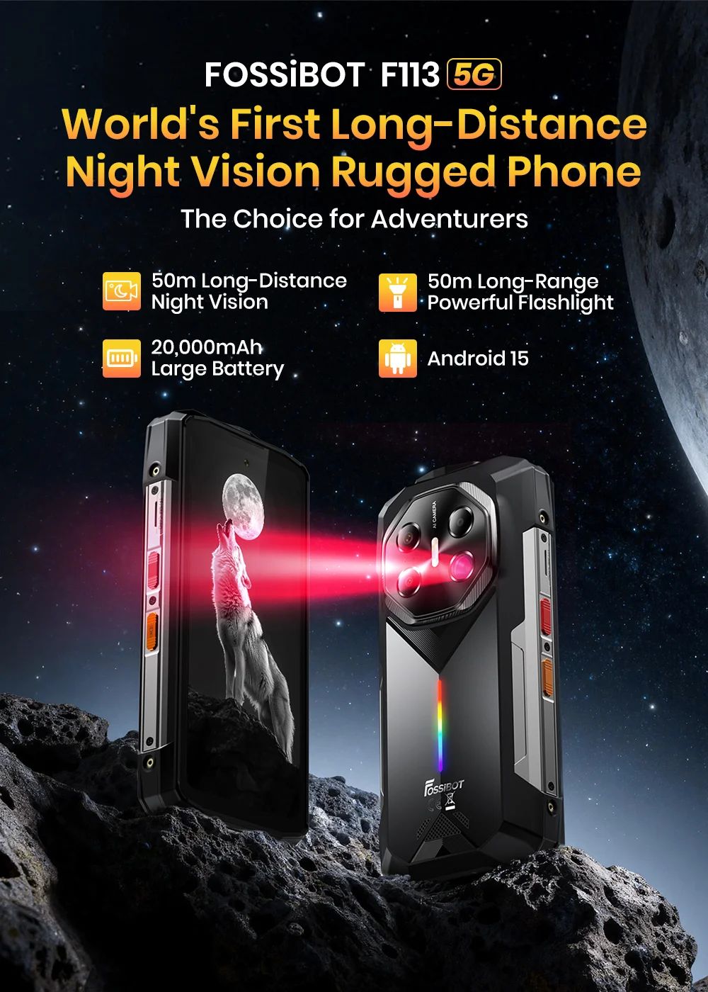 FOSSiBOT F113 5G Rugged Smartphone, 36 GB RAM + 256 GB ROM, 6,78