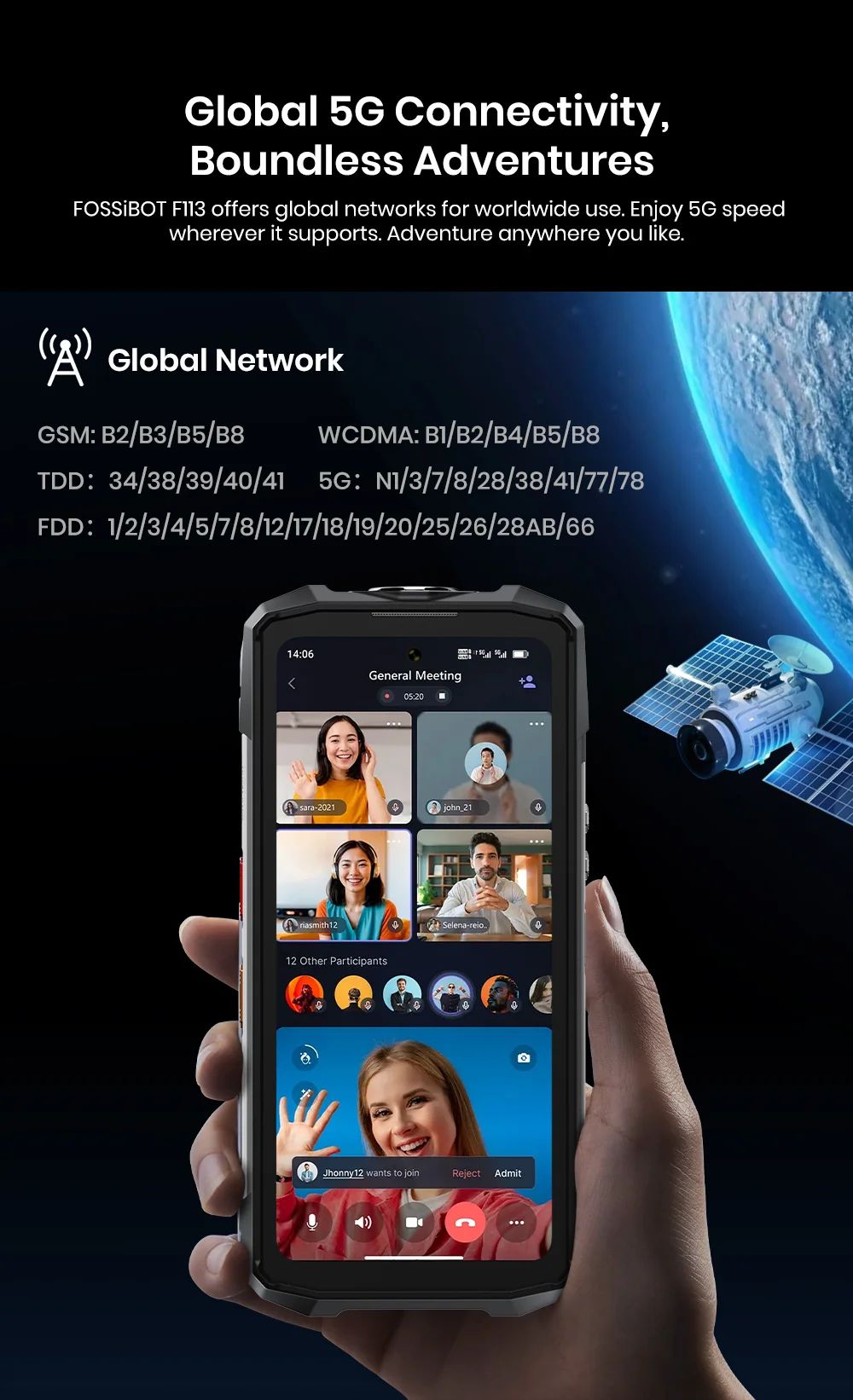 FOSSiBOT F113 5G Rugged Smartphone, 36 GB RAM + 256 GB ROM, 6,78