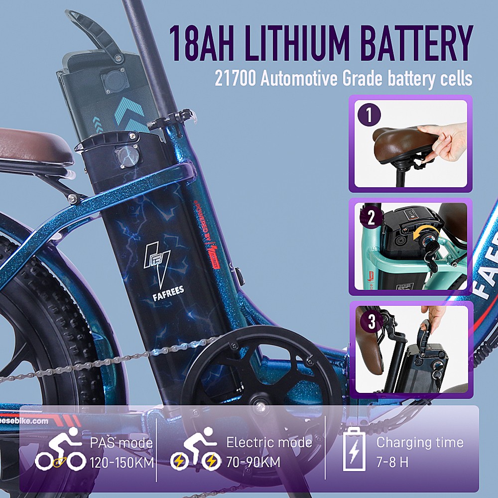 Fafrees F20 Pro Electric Bike, 250W motor, 36V 18Ah batéria, 20*3 palcové pneumatiky, max. rýchlosť 25km/h, max. dojazd 150km, mechanické kotúčové brzdy, rýchlosť 7 rýchlostí, LCD displej - čierny