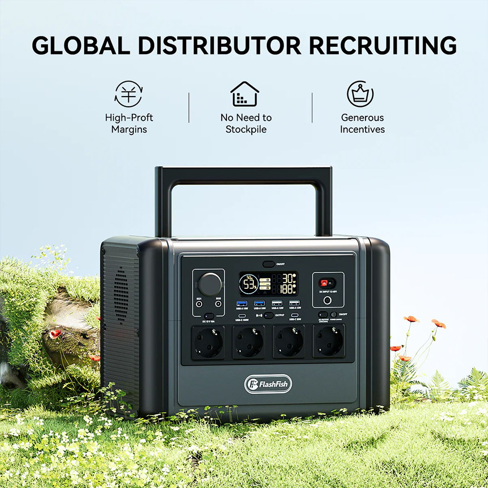 Flashfish T1200s Tragbare Powerstation, 768 Wh LiFePO4-Akku, 1200 W Wechselstrom (2400 W Spitzenleistung), Schnellladefunktion, 100 W USB-C, 14 Anschl&uuml;sse, integrierte LED-Leuchte