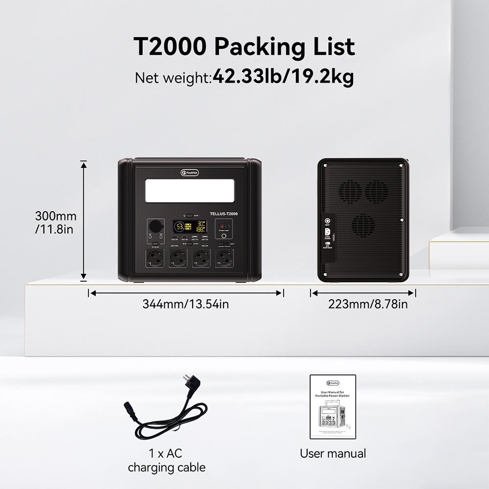 Flashfish T2000 2000W Tragbare Powerstation, 1536Wh LiFePO4-Akku, 4000W Spitzenleistung, 1500W Schnellladefunktion, 14 Ausg&auml;nge, f&uuml;r Notstromversorgung zu Hause und im Freien