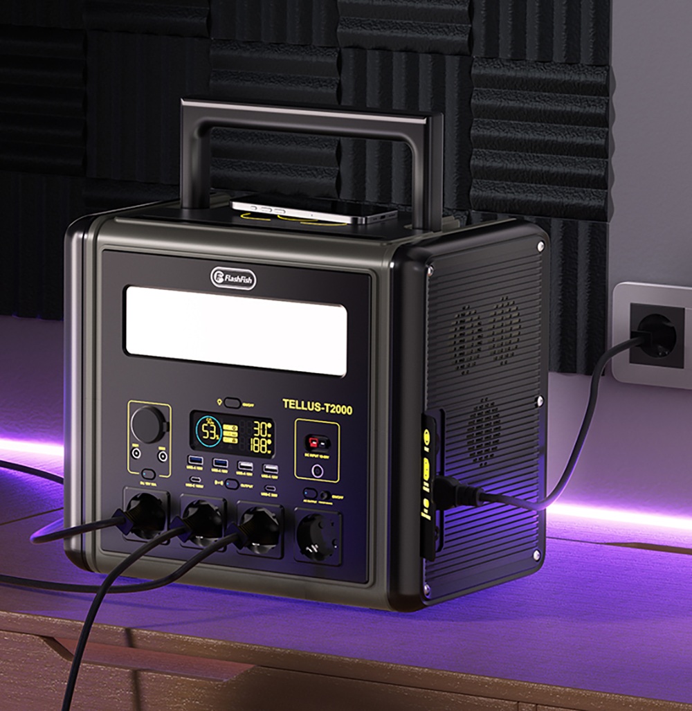 Flashfish T2000 2000W Tragbare Powerstation, 1536Wh LiFePO4-Akku, 4000W Spitzenleistung, 1500W Schnellladefunktion, 14 Ausg&auml;nge, f&uuml;r Notstromversorgung zu Hause und im Freien