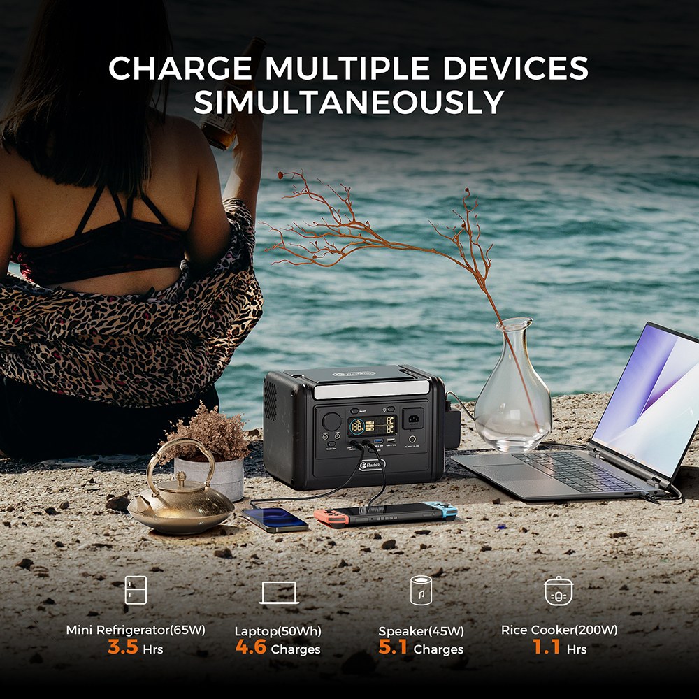 Flashfish T300Pro Tragbare Powerstation, 230 Wh Kapazit&auml;t, 300 W Nennleistung (600 W Spitzenleistung), reiner Sinus-Wechselstrom, 9 Ausgangsanschl&uuml;sse, 100 W USB-C PD, USV-Umschaltung in <0,02 s, 3-stufige LED-Beleuchtung, LiFePO4-Akku mit &uuml;ber 3500 Ladezyklen