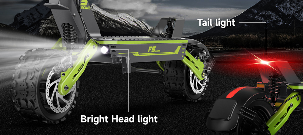 GOKEEP F5 Electric Scooter, 1000W motor, 52V 20Ah batéria, 11 palcové pneumatiky, max. rýchlosť 55 km/h, max. dojazd 80 km, predné a zadné kotúčové brzdy, predné a zadné hydraulické odpruženie - zelená
