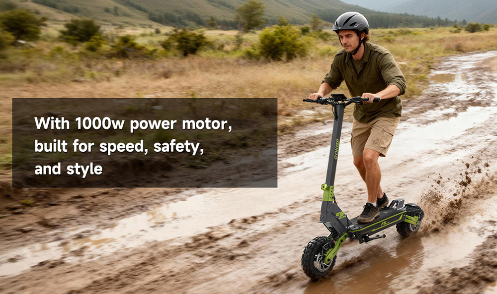 GOKEEP F5 Electric Scooter, 1000W motor, 52V 20Ah batéria, 11 palcové pneumatiky, max. rýchlosť 55 km/h, max. dojazd 80 km, predné a zadné kotúčové brzdy, predné a zadné hydraulické odpruženie - zelená