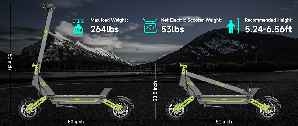 GOKEEP F5 Electric Scooter, 1000W motor, 52V 20Ah batéria, 11-palcové pneumatiky, max. rýchlosť 55 km/h, max. dojazd 80 km, predné a zadné kotúčové brzdy, predné a zadné hydraulické odpruženie - červená