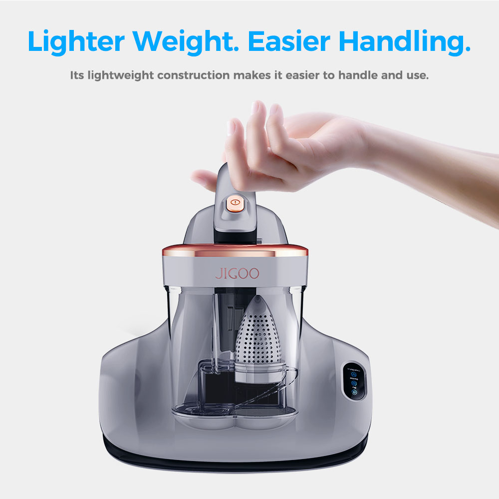 JIGOO S100 Cordless Matratzenstaubsauger, Dual-Cup-Filtration, 10,000Pa Saugkraft, 150W b&uuml;rstenloser Motor, 80,000/min Klopfen, UV-C & 55&deg;C Hei&szlig;luftsterilisation