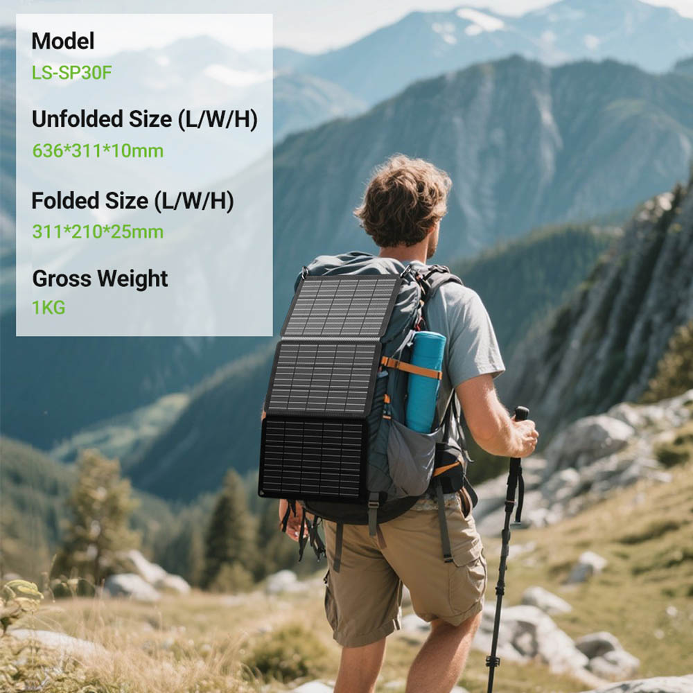 LIONSHEE LS-SP30F 30W Faltbares Solarpanel, 23% hoher Wirkungsgrad, IP67 wasserdicht, USB- und Typ-C-Ausg&auml;nge, 3-fach faltbares ETFE-monokristallines Panel