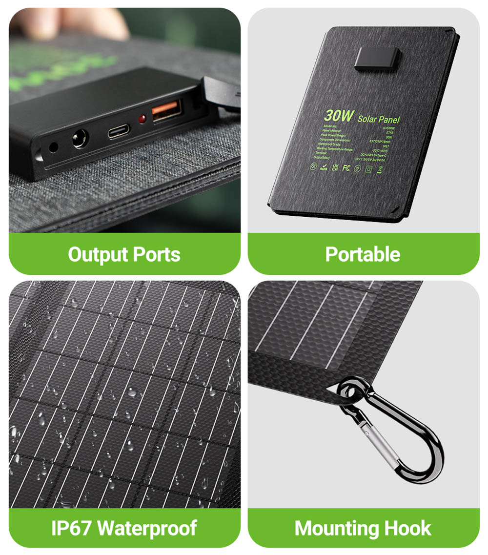 LIONSHEE LS-SP30F 30W Faltbares Solarpanel, 23% hoher Wirkungsgrad, IP67 wasserdicht, USB- und Typ-C-Ausg&auml;nge, 3-fach faltbares ETFE-monokristallines Panel