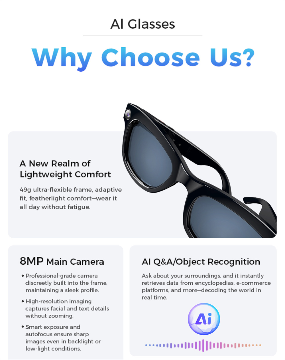 LOKMAT AI Smart Glasses, 8MP Camera, Al Translation, Music Playback