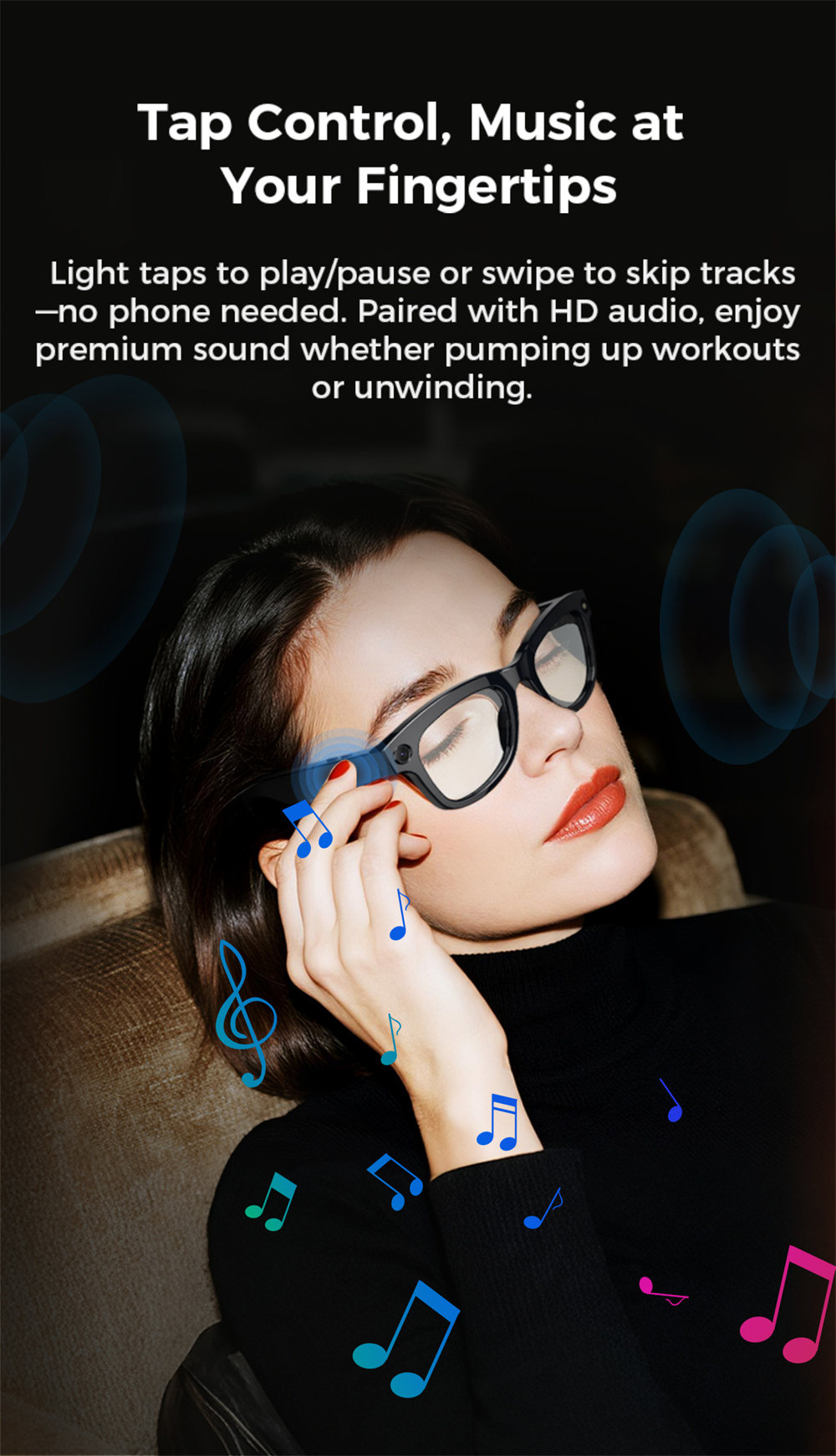 LOKMAT AI Smart Glasses, 8MP Camera, Al Translation, Music Playback