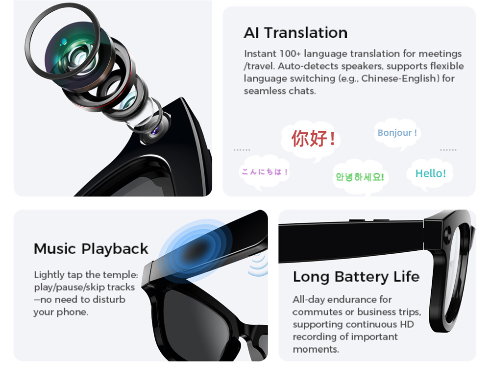 LOKMAT AI Smart Glasses, 8MP Camera, Al Translation, Music Playback