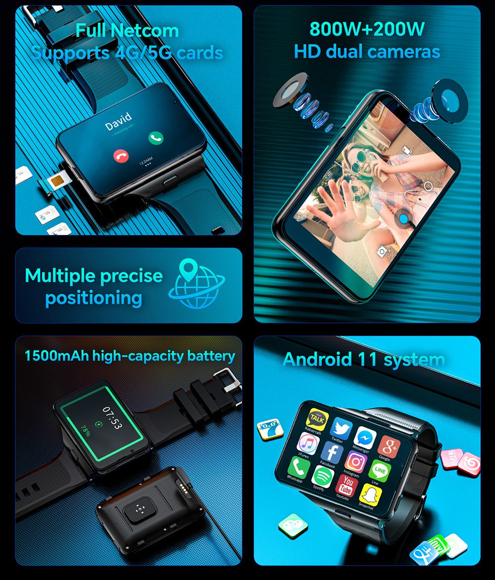 LOKMAT APPLLP MAX Smartwatch, 2.88 inch Screen, 4G/5G Network, Android 11, Heart Rate Monitoring, 1500mAh Battery - Black