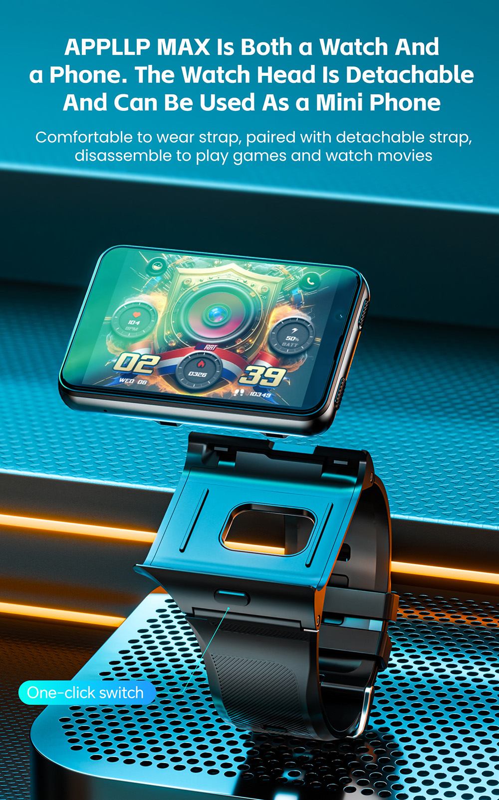 LOKMAT APPLLP MAX Smartwatch, 2.88 inch Screen, 4G/5G Network, Android 11, Heart Rate Monitoring, 1500mAh Battery - Black