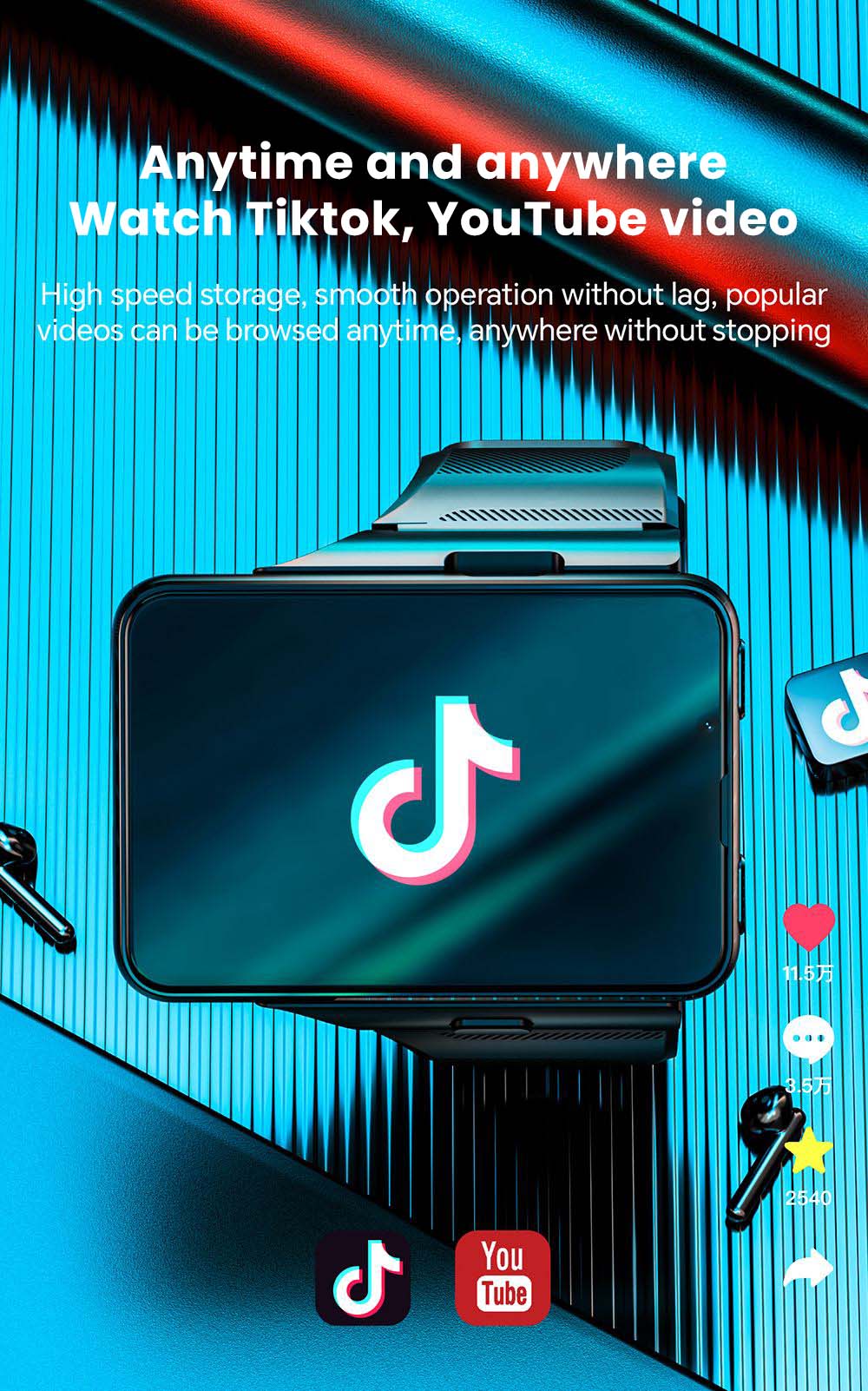 LOKMAT APPLLP MAX Smartwatch, 2.88 inch Screen, 4G/5G Network, Android 11, Heart Rate Monitoring, 1500mAh Battery - Silver