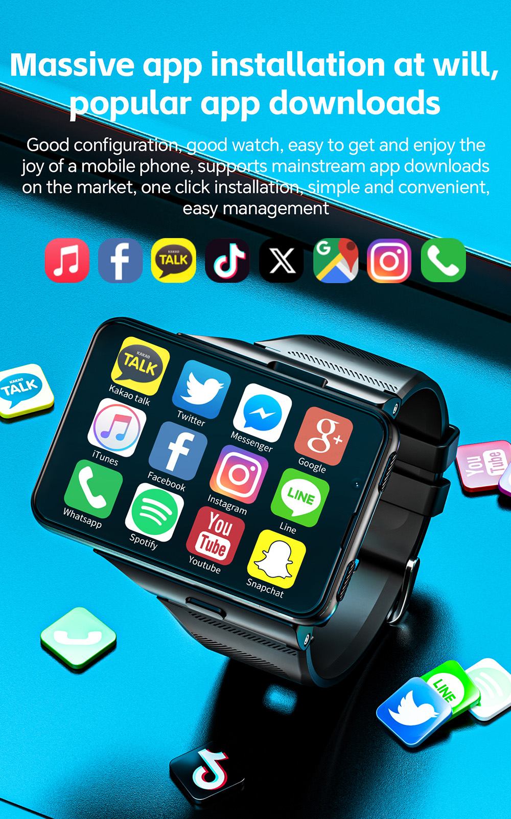 LOKMAT APPLLP MAX Smartwatch, 2.88 inch Screen, 4G/5G Network, Android 11, Heart Rate Monitoring, 1500mAh Battery - Silver