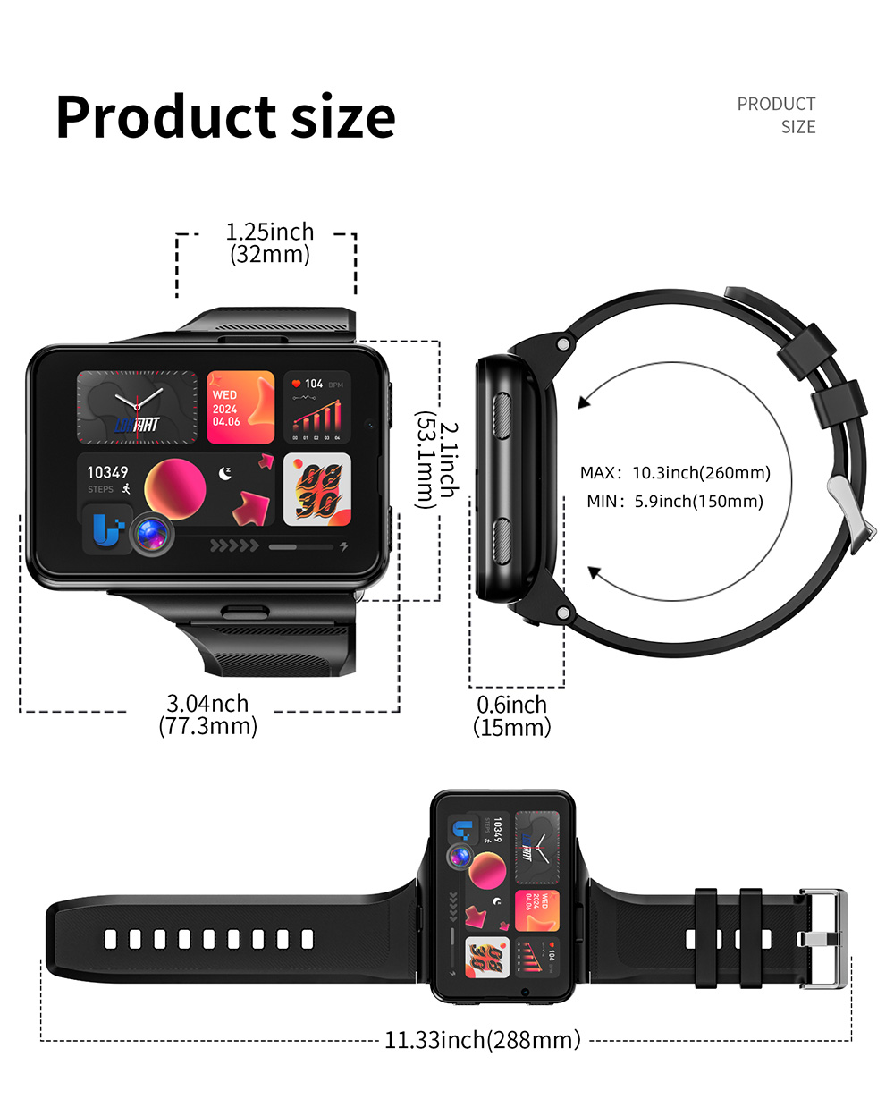 LOKMAT APPLLP MAX Smartwatch, 2.88 inch Screen, 4G/5G Network, Android 11, Heart Rate Monitoring, 1500mAh Battery - Silver