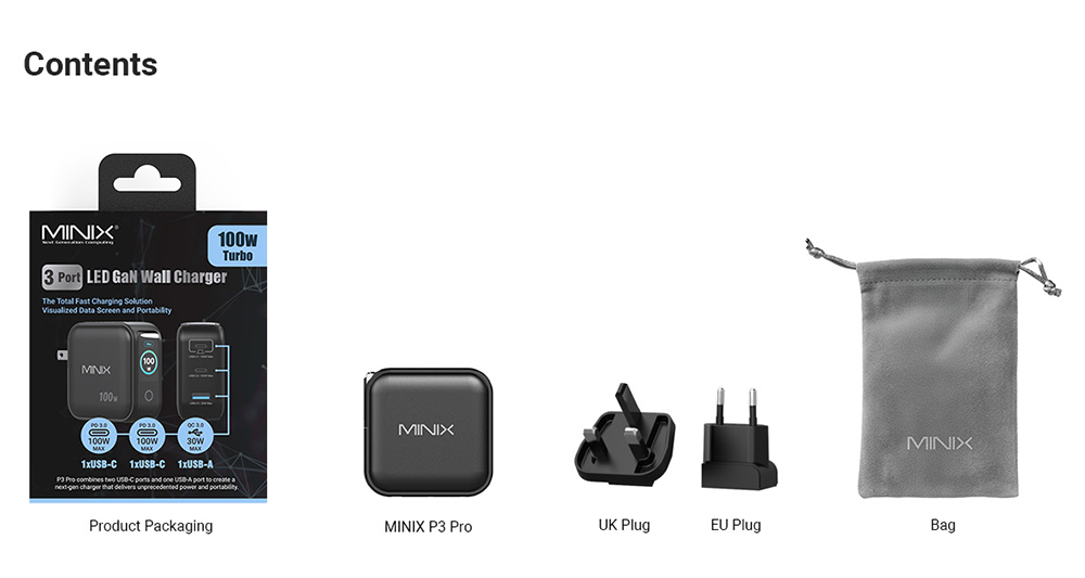 MINIX P3 Pro 3-Port LED GaN Wandladeger&auml;t