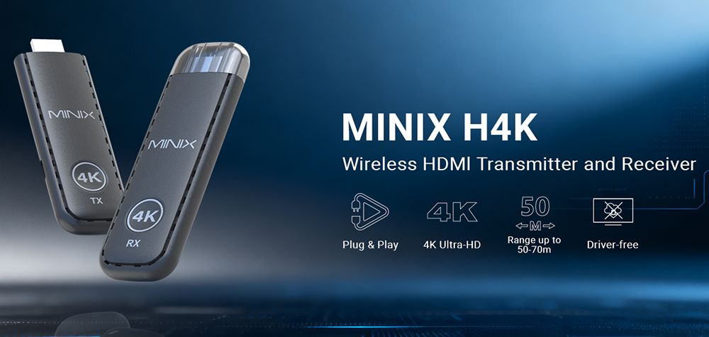 MINIX H4K Kabelloser HDMI-zu-HDMI-Adapter, 4K Ultra HD, Plug & Play, &Uuml;bertragungsreichweite 50&ndash;70 m