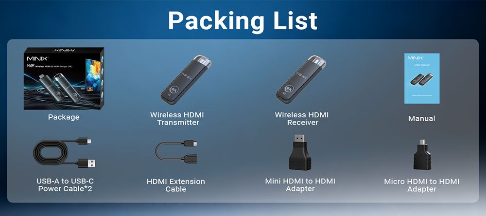 MINIX H4K Kabelloser HDMI-zu-HDMI-Adapter, 4K Ultra HD, Plug & Play, &Uuml;bertragungsreichweite 50&ndash;70 m