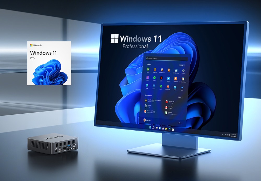 Mini PC MINIX NUC 150, processeur Intel N150 quadric&oelig;ur jusqu'&agrave; 3,6 GHz, 16 Go de RAM, SSD de 512 Go, triple affichage (2 HDMI + 1 USB-C), Wi-Fi 6, Bluetooth 5.0, 3 ports USB-A 3.2 Gen2, 1 port USB-C 3.2 Gen2 (donn&eacute;es), 1 port USB-A 2.0, 1 port RJ45, 1 prise audio (prises EU/UK/US).