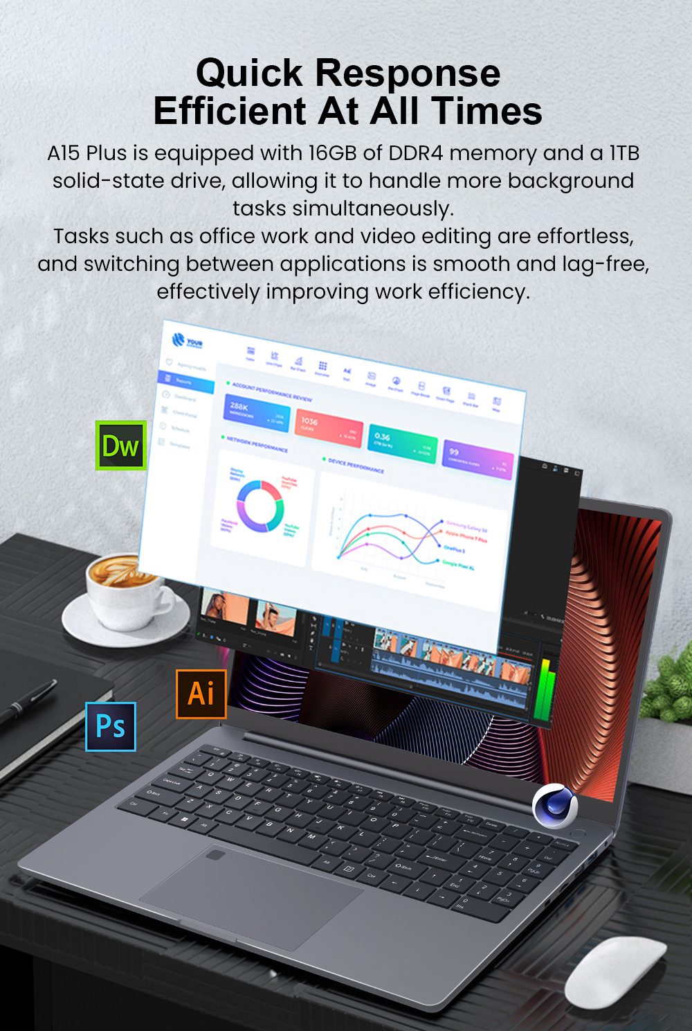 Ordinateur portable Ninkear A15 Plus, &eacute;cran 15,6 pouces 1920 x 1080 60 Hz, processeur AMD Ryzen 7 5825U 8 c&oelig;urs jusqu'&agrave; 4,5 GHz, 16 Go de RAM, SSD 1 To, Wi-Fi 6, Bluetooth 5.2, d&eacute;verrouillage par empreinte digitale, batterie 5500 mAh, 2 ports USB-C, 2 ports USB 3.0, 1 port USB 2.0, 1 port HDMI, 1 lecteur de carte microSD, 1 prise casque