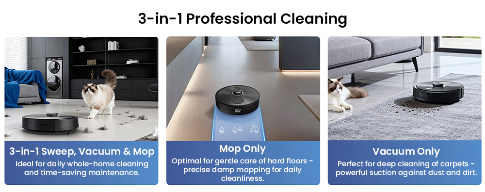 Proscenic Q10 Saugroboter mit Wischfunktion, 8000Pa Starke Saugkraft, 360&deg; LIDAR-Navigation, 200 Minuten Laufzeit, Automatisches Aufladen & Wiederaufnahme, APP/Fernbedienung/Sprachsteuerung f&uuml;r Tierhaare & Gro&szlig;e H&auml;user